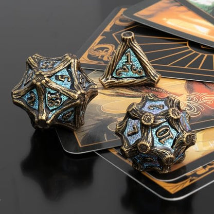 DND Tree Root Metal Dice Set Nature Vines Dice Set with Box, 7pcs Dungeons and Dragons Edged Polyhedral Dice for D&D RPG Role Playing Gaming Games (Bronze)