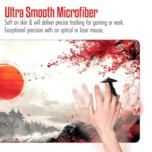 VNDL Large Japanese Gaming Mouse Pad, White and Red, Premium Non-Slip Anime Desk Pad for Office, Extended XL XXL Mouse Mat and Laptop Pad, Waterproof and Stiched Edges 31.5 x 15.7 in (sam2) - color: sam2