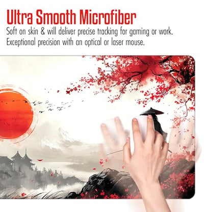 VNDL Large Japanese Gaming Mouse Pad, White and Red, Premium Non-Slip Anime Desk Pad for Office, Extended XL XXL Mouse Mat and Laptop Pad, Waterproof and Stiched Edges 31.5 x 15.7 in (sam2) - color: sam2