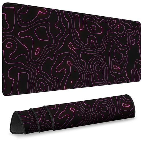 Gaming Desk Mat with Silky Smooth Surface & Exquisite Patterns,31.5x11.8 Inches Large-Sized Mouse Pad, Perfect for Extended Gaming,Work,and Home Office Decor (Red Topographic Lines) - color: Red Topographic Lines