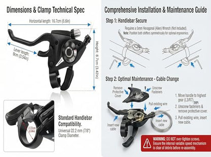 3x8 Speed Bike Shifter Brake Levers Combo, 24-Speed Integrated Bicycle Gear Shifter Set with Visual Gear Indicator & Stainless Steel Shift Cables, Replacement Parts for Mountain Bike, Road Bike, MTB - style: 3x8