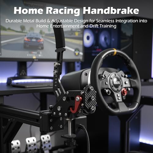 RQG 64 Bit USB Handbrake, SIM Racing Games Handbrakes Compatible with Logitech G27 G25 G29 T500 T300 THRUST MASTER FANATECOSW LFS DIRT RALLY, PC Handbrake with Nylon Cable, Reinforced Spring & Clamp