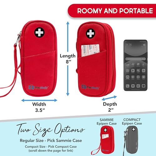 PracMedic Bags Epi Pens Carrying Case- Insulated Epipen Carry Case (Red) | Holds 2 Epi Pens, Auvi-Q or Neffy, Inhaler & Antihistamine. Medical Case for Allergy, Asthma & Diabetes Medicines - color: Red