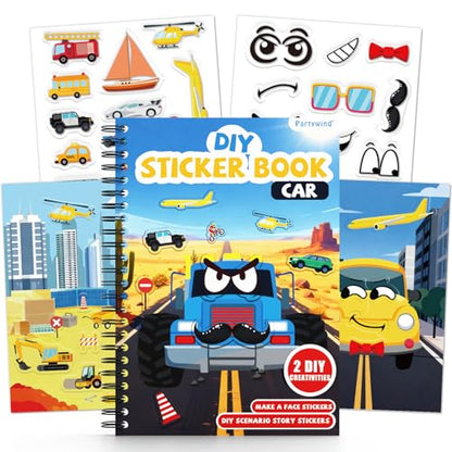 Cars Reusable Sticker Book for Toddlers, DIY Make-a-face Jelly Fun 3D Stickers, Washable Puffy Stickers for Kids Toys, Airplane Road Trip Travel Activities Essentials for Kids 3 4 5 Years - style: Car