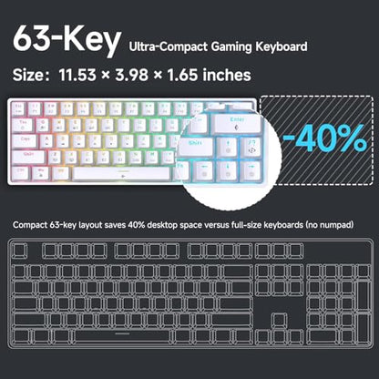 DIERYA DK63 60% Wireless Mechanical Gaming Keyboard | Bluetooth/2.4G/Wired Keyboard | RGB Backlit Compact 63 Keys Mini Office Keyboard | with Red Switch | for Windows Laptop PC Gamer Typist-White - style: White/Red Switches