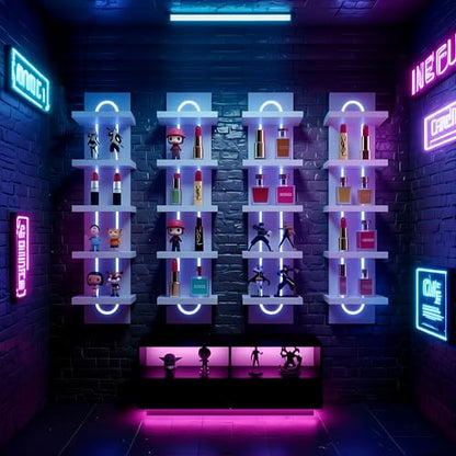 U-Shaped 5-Tier Compact Narrow RGB Light Wall Shelf White | Modern Vertical Shelf for Vanity, Ideal for Anime Figures, Perfumes, Cosmetics, Colleclibles - color: 4ur-white