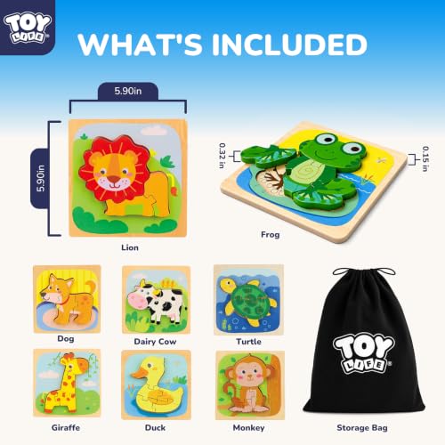TOY Life Wooden Puzzles for Toddlers 2-4, Montessori Toys for 1 2 3 Year Old Boys Girls, Animals Puzzles Educational Learning Toys 2 Year Old, Toddler Birthday Gifts Toy for Baby Girl Boy 6M+