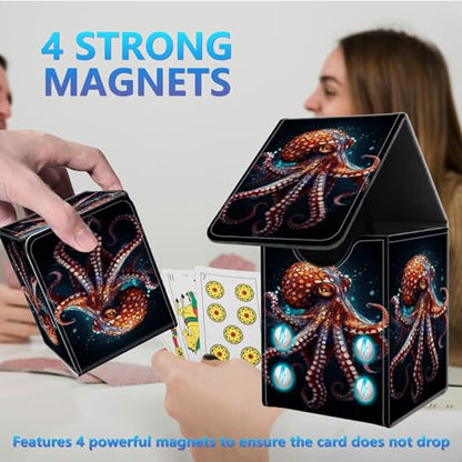 Card Deck Box for Trading Cards,MTG Commander Deck Box Fits 100+ Single Sleeved Cards,Leather Magnetic Card Storage Box for YuGiOh TCG CCG Cards,Ocean Octopus - color: Ocean Octopus