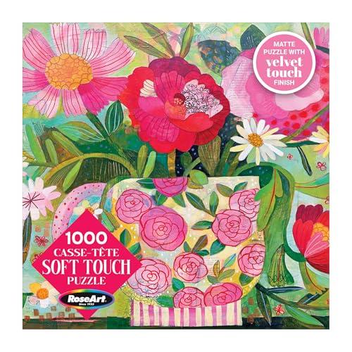 RoseArt - Soft Touch - Cup Full of Rosie - 1000 Piece Jigsaw Puzzle, Vibrant Flower Art Puzzle for Adults - Made in USA - style: Cup Full Of Rosie