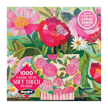 RoseArt - Soft Touch - Cup Full of Rosie - 1000 Piece Jigsaw Puzzle, Vibrant Flower Art Puzzle for Adults - Made in USA - style: Cup Full Of Rosie