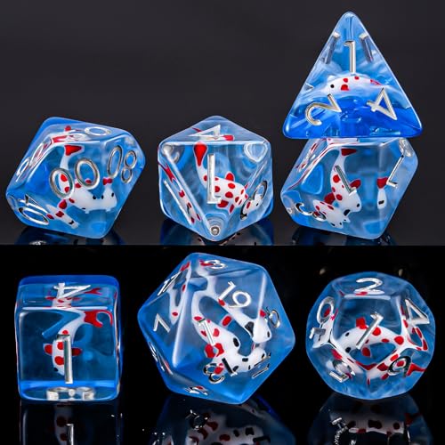 Resin D&D Dice Set, Polyhedral Dice for Dungeons and Dragons Role Playing Games (D20, D12, D10, D8, D6, D4) (Red Fish) - color: Red Fish