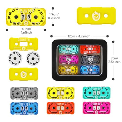 6Pcs MTG Life Counter Twin Digits with Metal Box, Tracker Life Counter for Board Games, Compatible with Magic Card Games Accessories RPG D&D CCG TCG Tabletop Board Games - color: C Color-6pcs