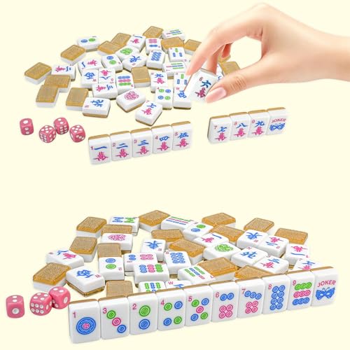 American Mahjong Tile Set, 166 Tiles (1.2”), Cute Mini Tiles-Champagne Gold | Mahjong Tile Set with Carrying Bag, Dice, Mat, Portable Travel Complete Game Set for Home Outdoor Enthusiast Gift - color: Champagne Gold