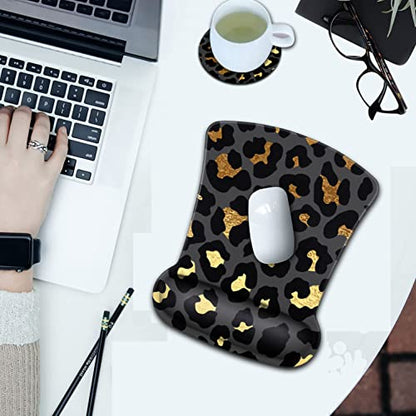 Mouse Pad with Ergonomic Wrist Support and Memory Foam Keyboard Wrist Rest, Non-Slip PU Base Gel Mouse Mat, Keyboard Palm Rest for Home Office Wireless Gaming Desk Pad Gold & Black Leopard - color: Yvb-mouse Pad -2-b-29