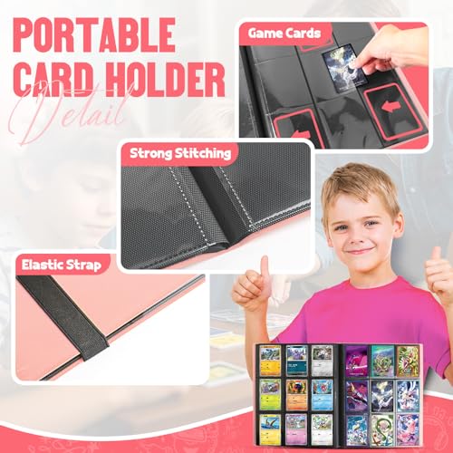 Card Binder 9-Pockets, Trading Card Binder, 20 Pages, 360 Card Capacity Collection Binder, Card Folder for MTG, TCG, Game Cards & Sports Cards(Pink) - color: Pink