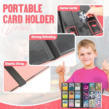Card Binder 9-Pockets, Trading Card Binder, 20 Pages, 360 Card Capacity Collection Binder, Card Folder for MTG, TCG, Game Cards & Sports Cards(Pink) - color: Pink