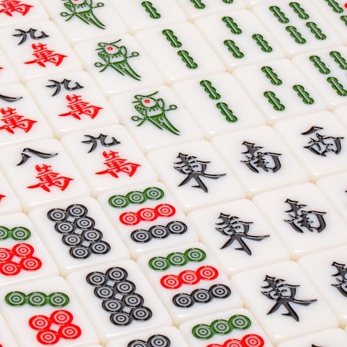 Yellow Mountain Imports "Emerald Weave Chinese Mahjong Set, with 146 Large 1.6-Inch Tiles, Green Vinyl Case, Wind Indicator and Dice - for Chinese Style Gameplay Only 「翡翠編織」中國麻將 - color: Green