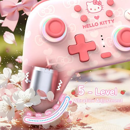 Kuitmor Hello Kitty Switch Pro Controller, Cute Hall Effect Wireless Gamepad No Drift for Switch 2/Switch/OLED/Lite, PC/Steam, Android, iOS, Bluetooth + Wired, Turbo, Back Buttons,6-Aixs Gyro, Wake-up, RGB (Pink, Without 2.4g Receiver) - color: Pink