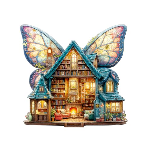 Jigfoxy Wooden Puzzle for Adults, Fairy House Jigsaw Puzzles for Adult, Unique Animal Shape Wood Cut Puzzles, Christmas Thanksgiving Gifts for Friends Family (L-13.4 * 12.8in-260pcs) - color: Fairy House, size: Large