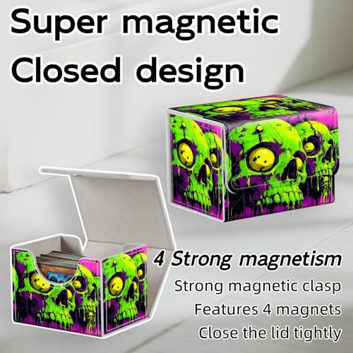 Trading Card Storage Box, Holds 100+ for MTG Cards, Premium PU Leather with Magnetic Closure, Green Skull Durable Deck Box for Magic the Gathering, Trading Card Games - color: Green Skull