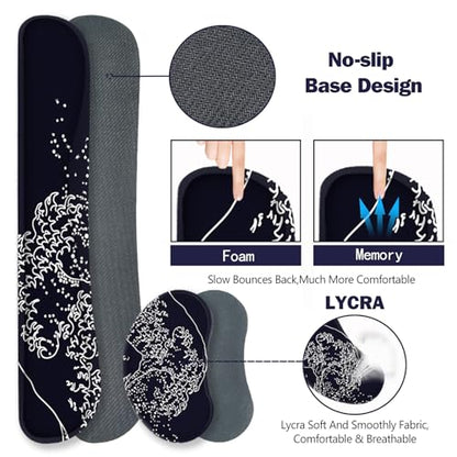 ToLuLu Extended Gaming Mouse Pad, Memory Foam Ergonomic Keyboard Mouse Wrist Rest Support Set, Large Desk Mat with Stitched Edges, Non-Slip Base Mousepad for Home Office Game, Black Wave of Kanagawa - color: Black Wave of Kanagawa