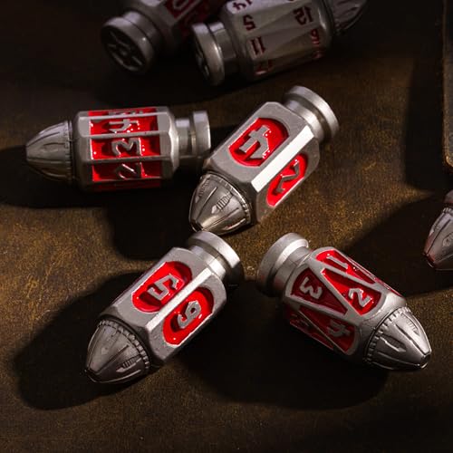 UDIXI Bullet Metal Dice Set D&D, RPG Polyhedral Bullet Dice Set Nickel Red | 7PCS, Cool Design, Magazines Container and PU Leather Bag, for DND Dungeons and Dragons Role Playing Games and Tabletop Games - color: Red