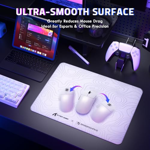 ATTACK SHARK CM05SE Glass Gaming Mouse Pad for FPS & Esports, Nano-Etched Tempered Glass Surface,Ultra-Smooth Low Friction Hard Mousepad,Waterproof Large Desk Mouse Mat for PC Setup,White Contour - color: White Contour