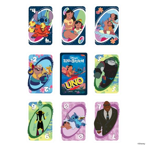 Mattel Games UNO Disney’s Lilo and Stitch Card Game for Kids, Adults & Family with Deck & Special Rule Inspired by the Movie - style: UNO Disney's Lilo and Stitch