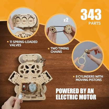 V8 Engine 3D Puzzle Model Engine Kit for Adult, 3D Puzzles for Adults | V8 Model Engine Kit with Working Motor, Building Kits Hobbies for Men, Gift for Men & Teen