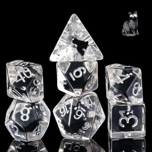 Cusdie 7-Die DND Dice, Polyhedral Dice Set Filled with Animal, for Role Playing Game D&D Dice（Black Cat） - color: Black Cat