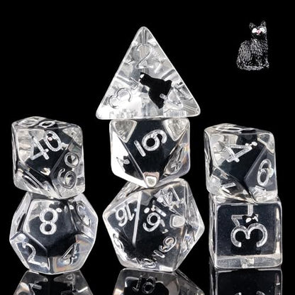 Cusdie 7-Die DND Dice, Polyhedral Dice Set Filled with Animal, for Role Playing Game D&D Dice（Black Cat） - color: Black Cat
