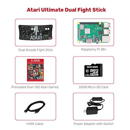 Ultimate Arcade Fightstick USB Dual Joystick 2 Player Game Controller Powered by Raspberry Pi 3B+ 1GB RAM 32GB Micro SD Card Preloaded Over 100 Classic Games