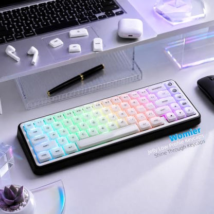 Womier Low Profile Keycaps, White Jelly Keycaps, Shine Through Key Cap | 127 Keys Custom Keycaps for Mechanical Keyboard 60% 65% 75% 80% 100% Cherry Gateron MX Switches, White - color: A-White