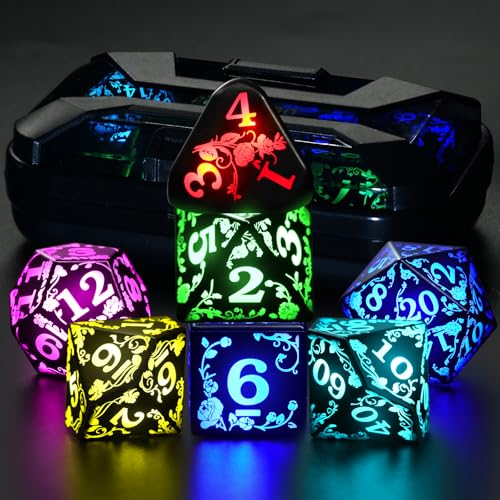 Light up LED DND Dice Set Rechargeable for Dungeons and Dragons Ttrpg, ABS | FONVGOGO D and D Glow in the Dark Dice with Charging Box for Board Game, Gift for DND Lover, Lightweight Polyhedral 7 Color - color: Rose Rgb