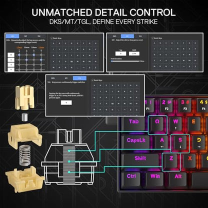 Redragon K617 HE Rapid Trigger Gaming Keyboard, 60% 61 Keys Wired Mechanical Keyboard w/Hyper-Fast Actuation, Dedicated Hall Effect Magnetic Switch, Actuation Point Adjustable, Essential Black - color: Black (HE Version)
