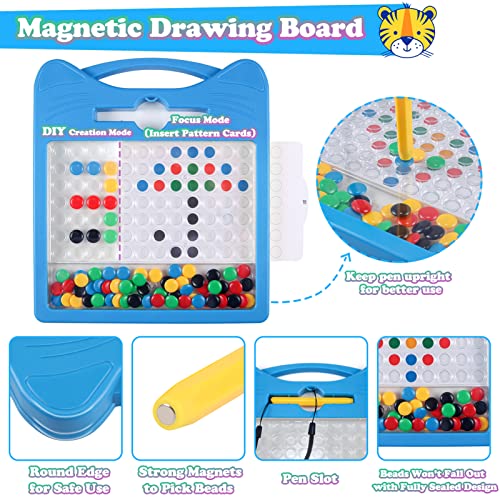 Magnetic Drawing Board for Kids, Toddler Magnet Doodle Board with Beads and 2 Pens, Magnetic Dot Art Toys, Airplane Car Travel Activities (Blue Cat) - color: Blue Cat