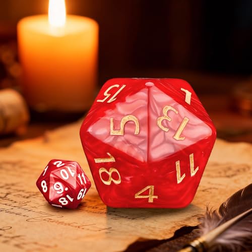20 Sided DND Dice,D20 Giant Polyhedral Dice,55mm Titan Large Pearl Color D20 Dice,20 Sided Cube D&D Dice Set for Dungeons and Dragons, RPG, MTG Table Games(Red-Pearl Series) - color: D-20 Red