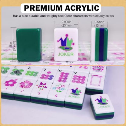 American Mahjong Game Set, Portable Carrying Bag,Acrylic 160 Tiles,Western Mahjong Tiles Set,Complete Ma Jong Set (Green) - color: Green