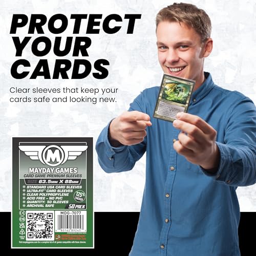 MayDay Games Premium Card Sleeves – 50 Count, Clear 90 Micron Thickness, Medium MTG Size (63.5 x 88 mm), Compatible with Magic: The Gathering & More – SKU: MDG-7077