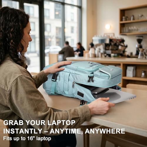 PIJUSHI Carry on Travel Backpack for Women with Shoe Compartment Fits 16“ | 3-In-1 Convertible Duffel/Shoulder Bag with USB Port, Anti-Theft Pocket for Daily, Weekend Trip, PE039 Blue - color: Blue