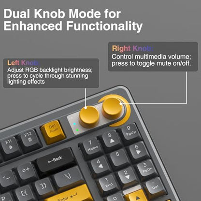 SOLAKAKA SK90 75% Wireless Gaming Keyboard - 4000mAh Tri-Mode (BT5.0/2.4G/USB-C) Cute Creamy Gaming Keyboard with Number Pad, Media Knob, RGB Backlit, Quiet Keys Silent Office Keyboards for PC MAC - color: Gray Black, size: SK90 - Wireless