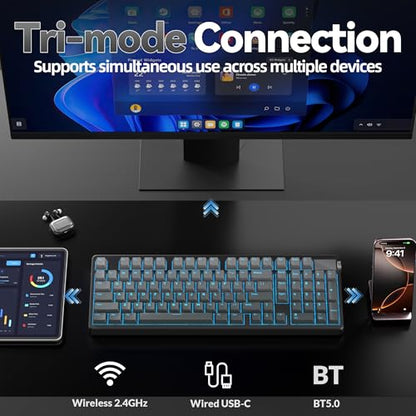 LEOBOG A98 Wireless Mechanical Keyboard, Tri-Mode BT5.0/2.4GHz/USB-C, Creamy Keyboard with Number Pad, Gasket Structure Hot Swappable, PBT Keycaps, RGB Backlit Black Gaming Keyboard with Knob for PC - color: Gradient Black
