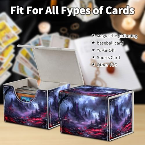 Stylish MTG Deck Box for 110+ Cards, Magnetic Commander Deck Case with Bonus Game Card Pouch, Durable Storage for TCG and Sleeved Magic Cards, Dark Fantasy - color: Dark Fantasy
