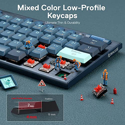 Redragon K632 PRO 60% Wireless RGB Mechanical Keyboard, BT/2.4Ghz/Wired Tri-Mode Ultra-Thin Low Profile Gaming Keyboard w/No-Lag Connection, Dedicated Media Control & Linear Red Switch