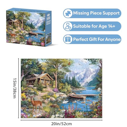 500 Piece Puzzle for Adults, Mountain Cabin Lake Jigsaw Puzzle 500 Piece for Seniors Teens, Family Puzzles Game Interlock Perfectly No Dust, Home Decoration Puzzles Birthday Party Gift for Men Women - style: Cabin Lake Beer Puzzle
