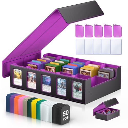 Trading Card Storage Box 5-Row 3900+ Capacity, Black Purple | MTG Card Case with Magnetic Lid & Commander Display,Top Loaders Organizer Deck Box for MTG TCG PTCG Sports Cards - color: Black Purple, size: 3900+ with Magnetic Lid
