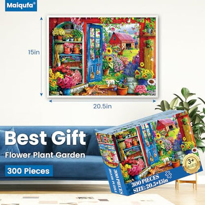 300 Pieces Puzzle for Adults | Flowers House Puzzle | Recycled Cardboard Large Piece Jigsaw Puzzles 300 Pieces | Challenging Game Home Decor Birthday Party Gift Toy 20.5 * 15 inch - style: FLowers House