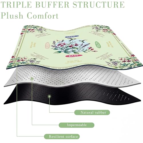 Green American Mahjong Mat Set with Carrying Bag and Gift Box for Home Game | Mahjong mat with rules, Hummingbird Floral, Natural Rubber Base, Noise Dampening Microfiber, Waterproof, Travel Ready - color: Green
