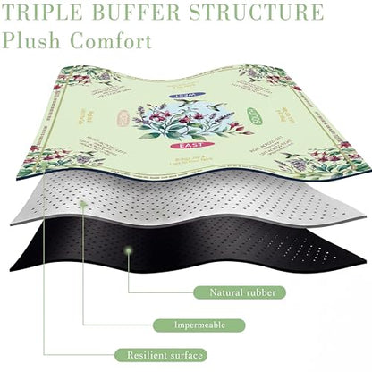 Green American Mahjong Mat Set with Carrying Bag and Gift Box for Home Game | Mahjong mat with rules, Hummingbird Floral, Natural Rubber Base, Noise Dampening Microfiber, Waterproof, Travel Ready - color: Green