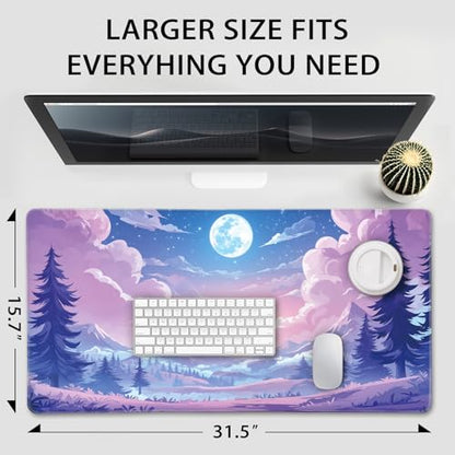 Mountain Moonlight Gaming Mouse Pad Desk Mat 31.5"x15.7" | Extended Mousepad, Non-Slip Rubber Base , Stitched Edges, for Computer/Laptop/Office/Home - color: Mountain Moonlight